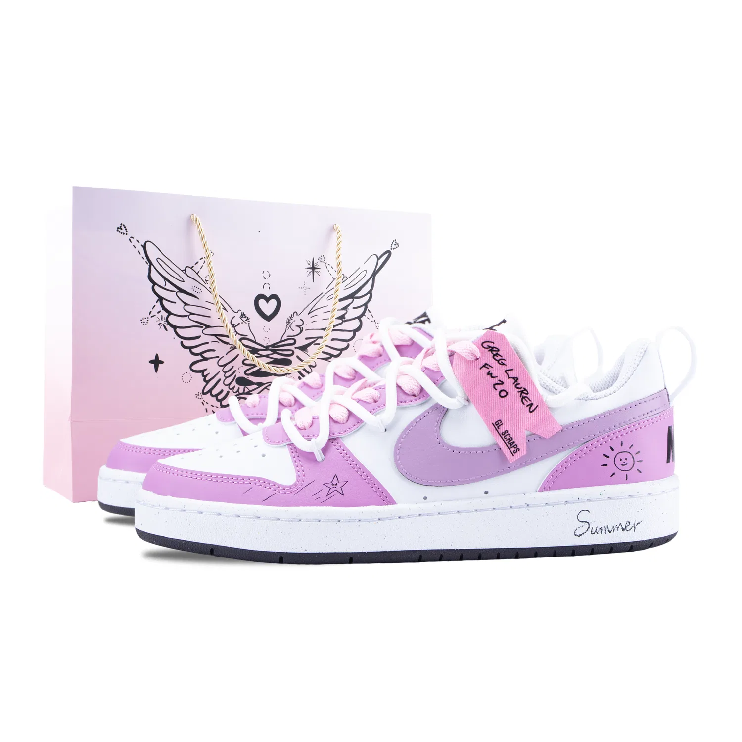 Кроссовки для скейтбординга Court Borough Starry Summer Brush Low top Pink Purple Nike, Pink Purple White (Pink Shopping Bag)