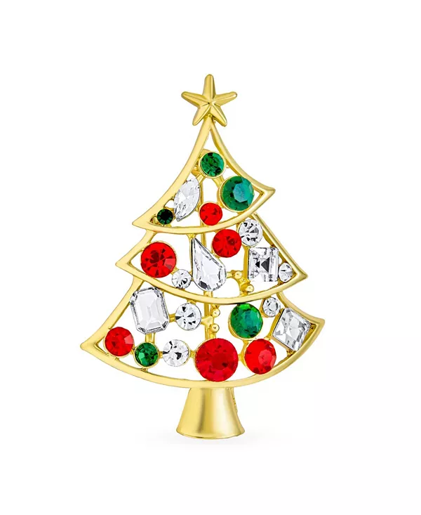 

Большая эффектная брошь-булавка в виде разноцветной хрустальной елки и колокольчиков для шарфа Bling Jewelry, gold-tone