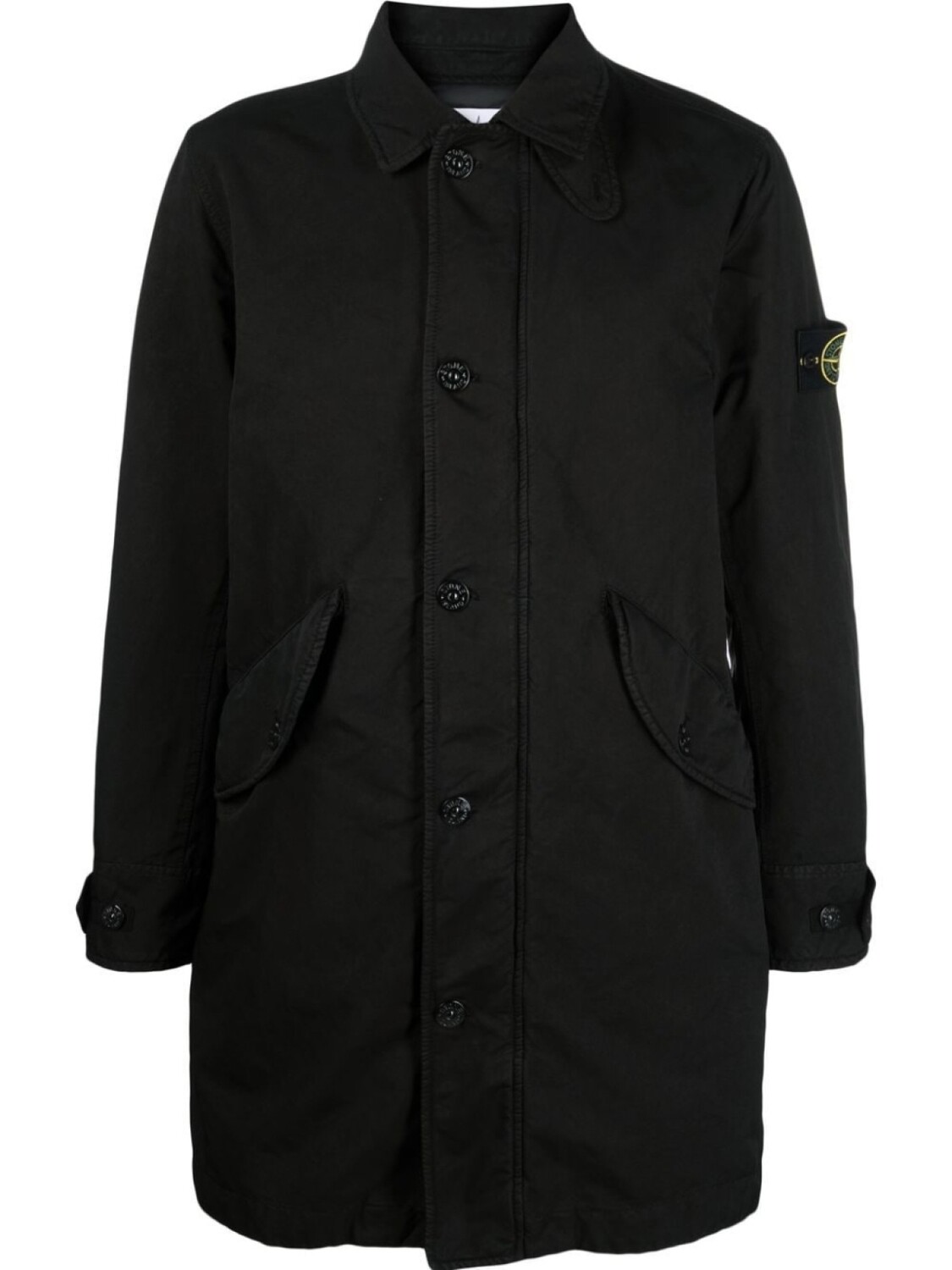 

Stone Island однобортное пальто с нашивкой-логотипом, черный