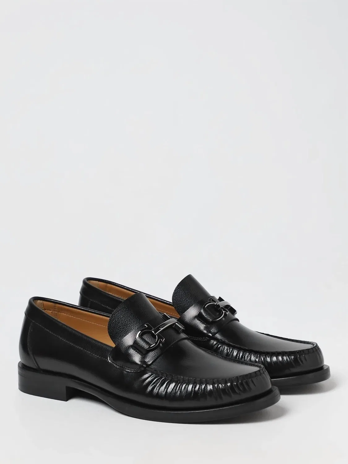 Salvatore Ferragamo Мужские кожаные мокасины темно-синего цвета — фото 2