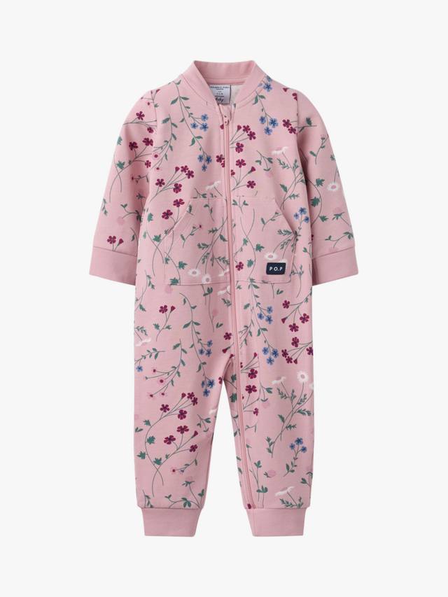 

Детский хлопковый комбинезон с цветочным принтом Polarn O. Pyret, Pink