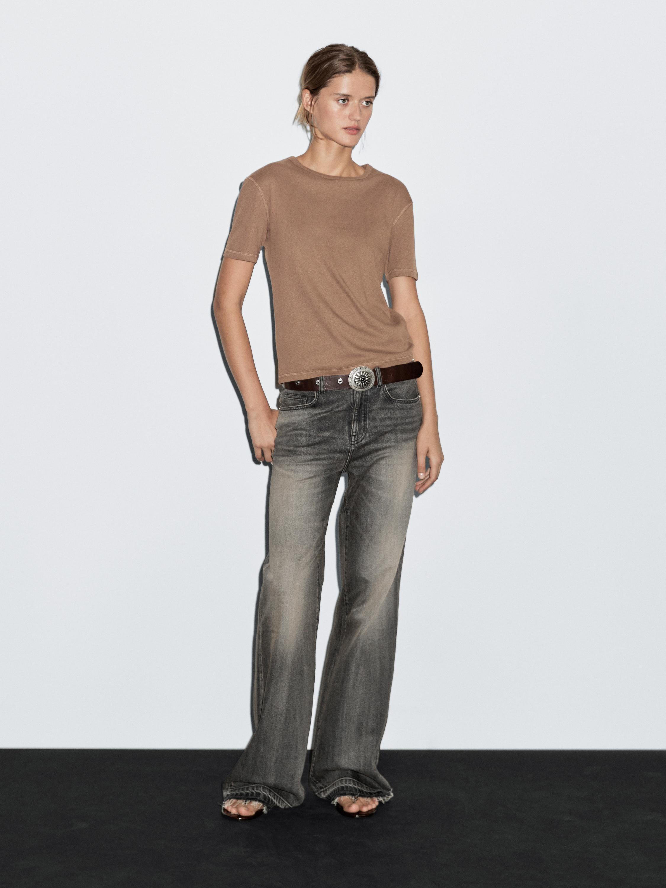 

Выцветшая футболка из 100% хлопка Massimo Dutti, Golden Brown