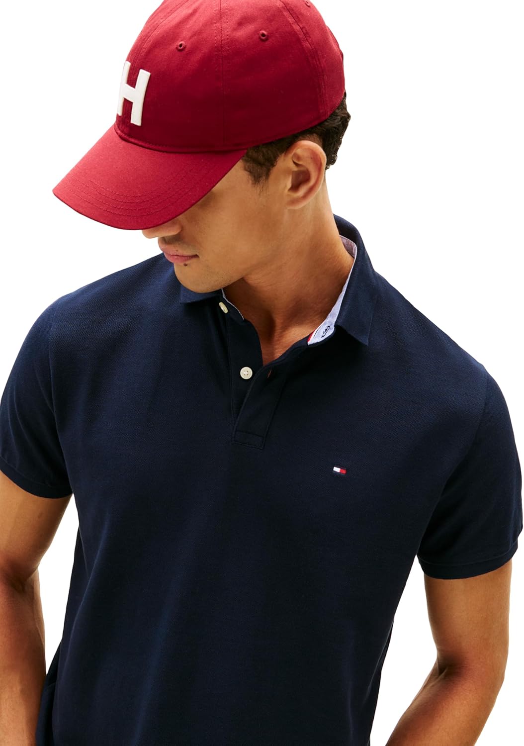 Мужская рубашка-поло Tommy Hilfiger с коротким рукавом из хлопкового пике, классический крой, Classic Navy — фото 2