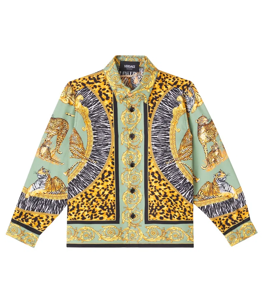 Шелковая рубашка «Дикие кошки» Versace Kids, мультиколор