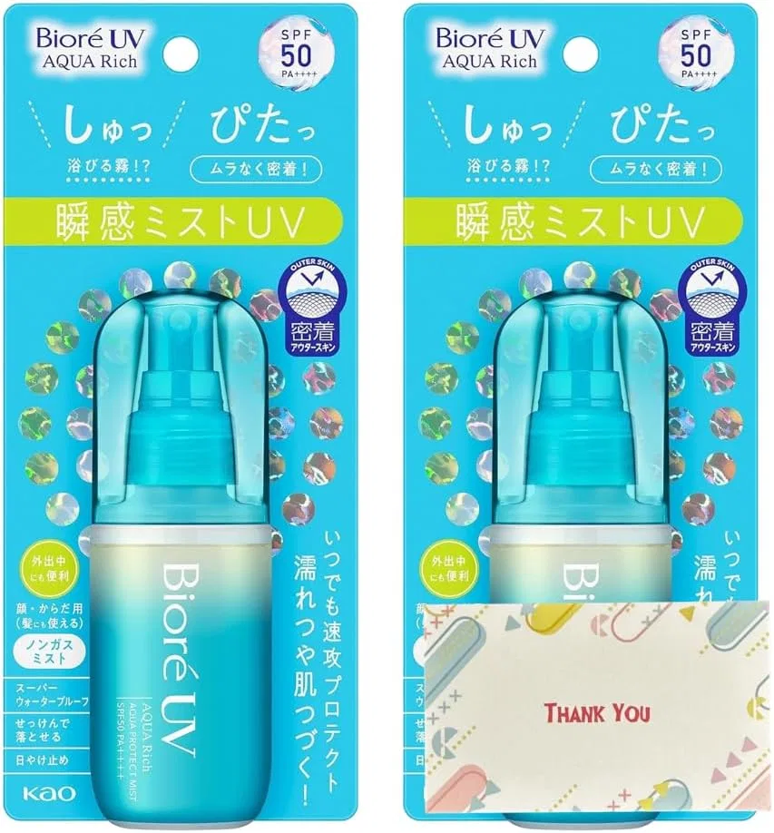 Спрей-туман солнцезащитный Biore UV Aqua Protect Mist, набор 2 шт, 60 мл, SPF50 PA++++ Kunutonn