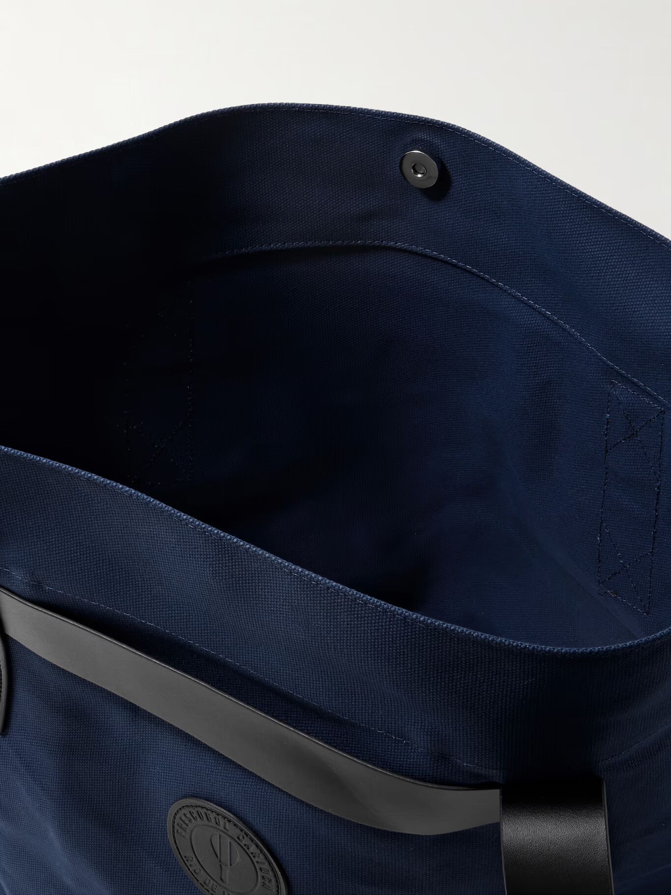 

Сумка-тоут из хлопчатобумажной ткани с кожаной отделкой и тисненым логотипом FRESCOBOL CARIOCA, темно-синий