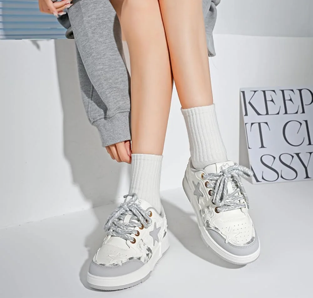 Star Shoes Милые кроссовки Y2k Толстые повседневные кроссовки для прогулок Унисекс Для пар Девочек Противоскользящие Удобные Для путешествий На открытом воздухе Для спорта Для школы Размер 5.5-9.5 Generic, белый — фото 2