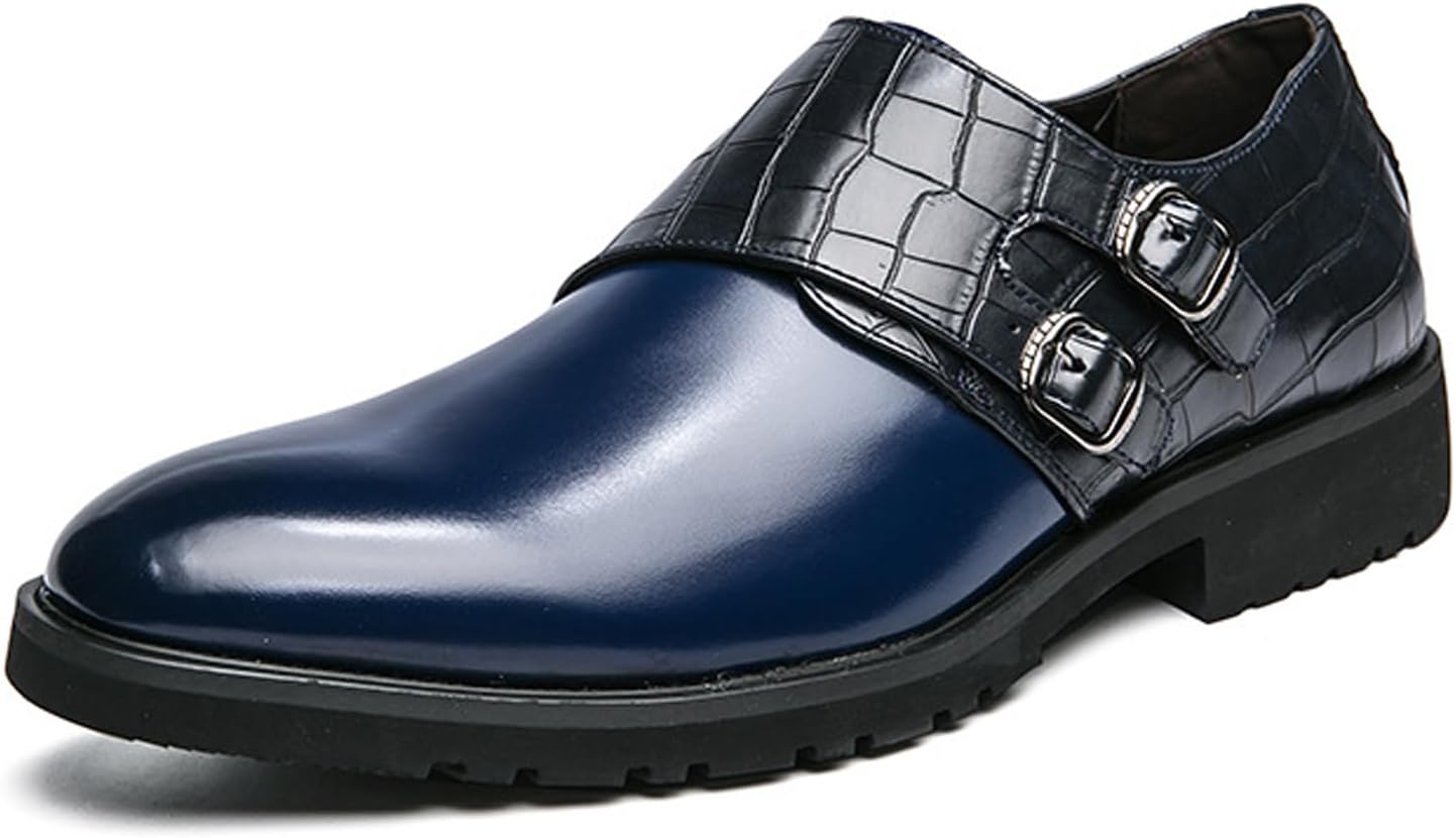 

Мужские кожаные лоферы с текстурой, двубортные, с массивным каблуком, модные заостренные на платформе, с нескользящей подошвой, на удобной подошве-слипоне, для вечерних мероприятий, офиса и свадеб Nelsbrex, синий