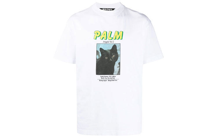 Футболка Black Cat PALM ANGELS, белая — фото 2