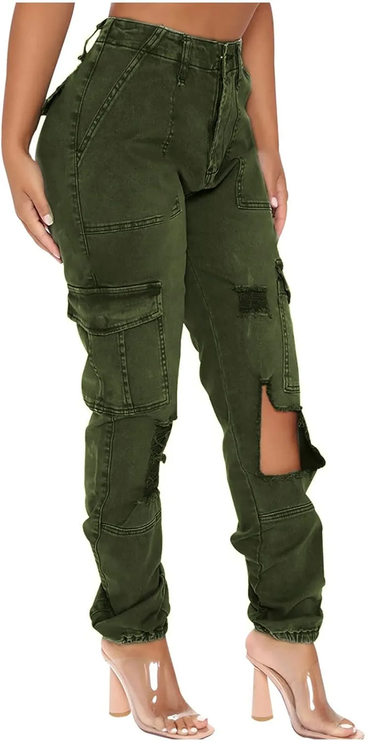 Джинсовые камуфляжные джинсы-леггинсы для женщин High Waist — фото 3