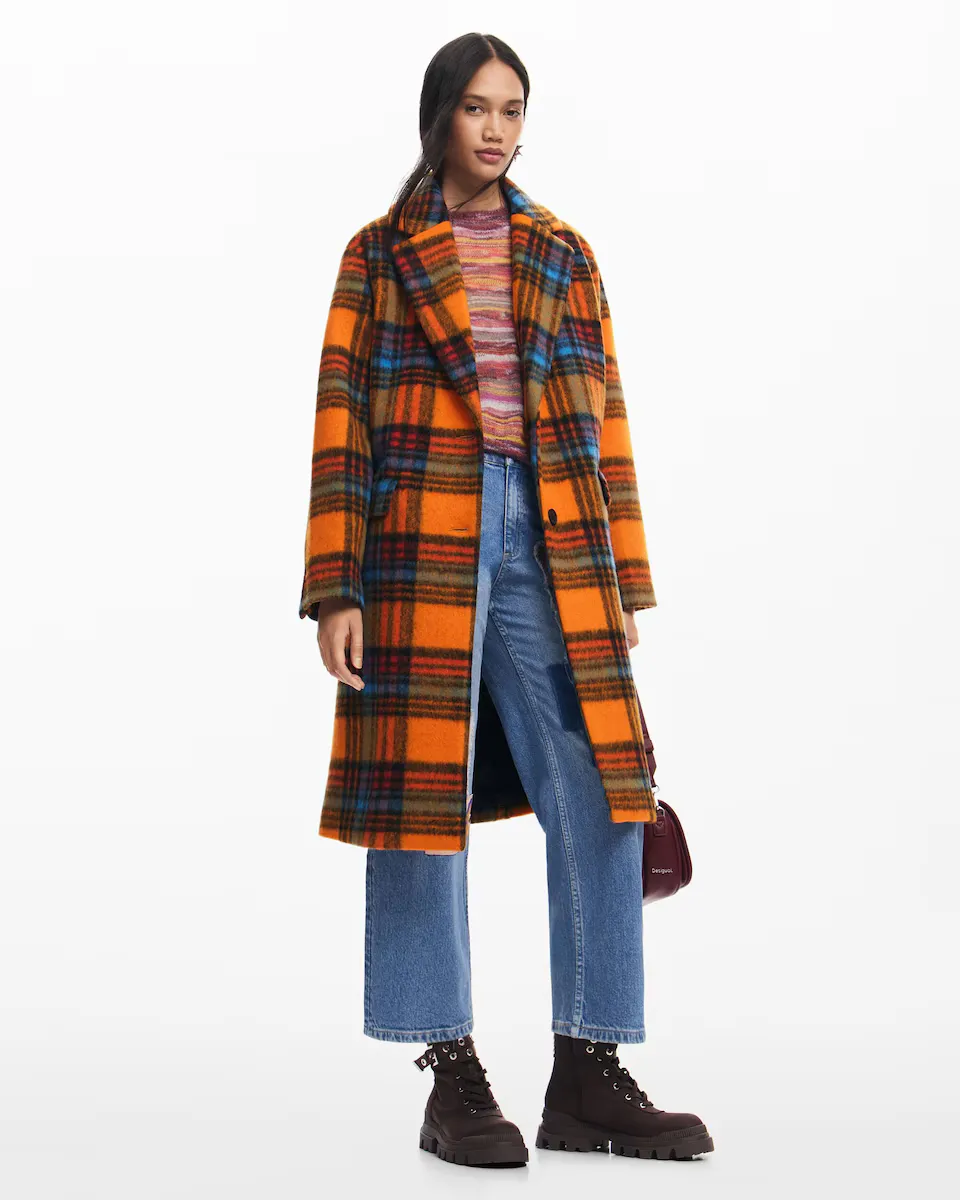

Длинное клетчатое женское тканевое пальто Desigual, оранжевый