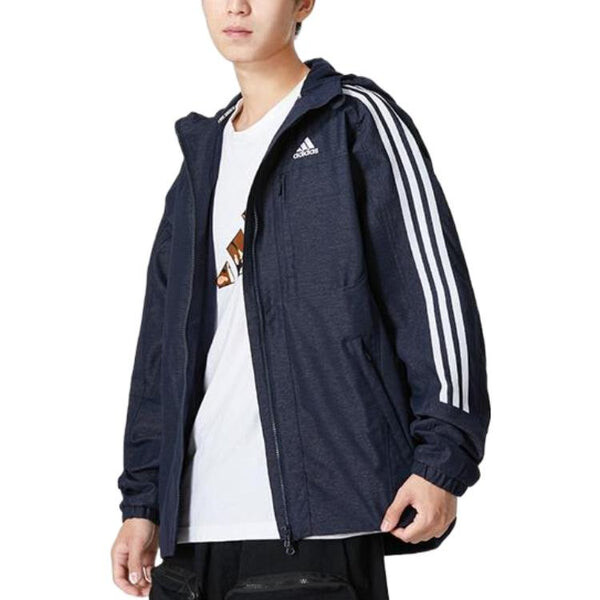 Куртка Men's adidas Classic Logo Printing Zipper Hooded Jacket Navy Blue, синий — фото 3
