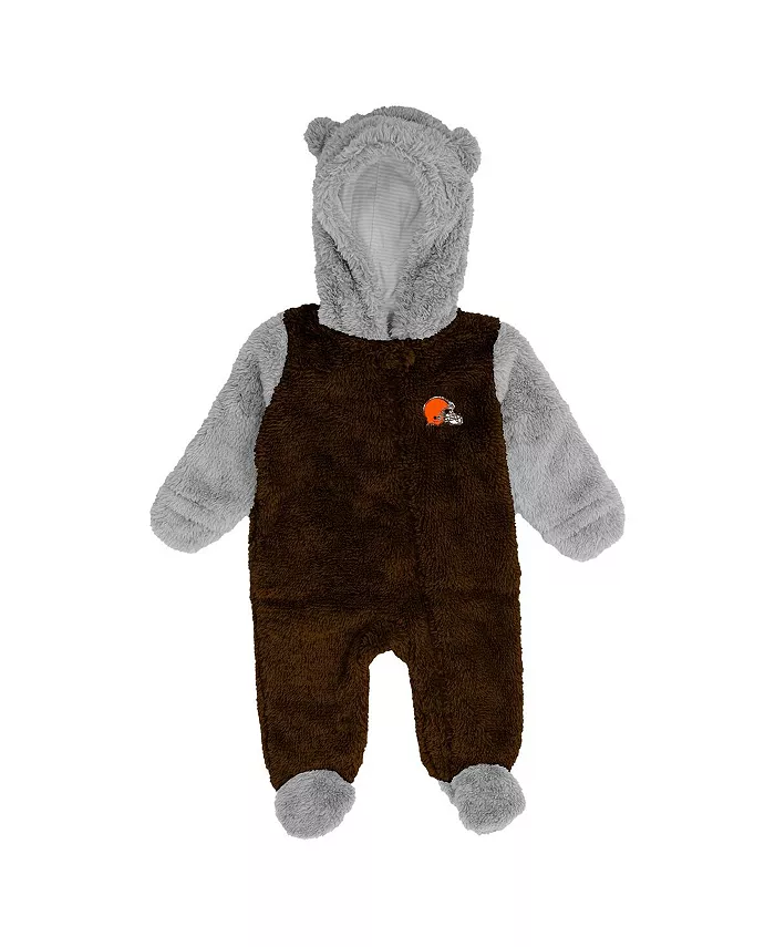 Коричневый флисовый спальный комбинезон Cleveland Browns Game Nap для мальчиков и девочек с застежкой-молнией на всю длину Outerstuff — фото 3
