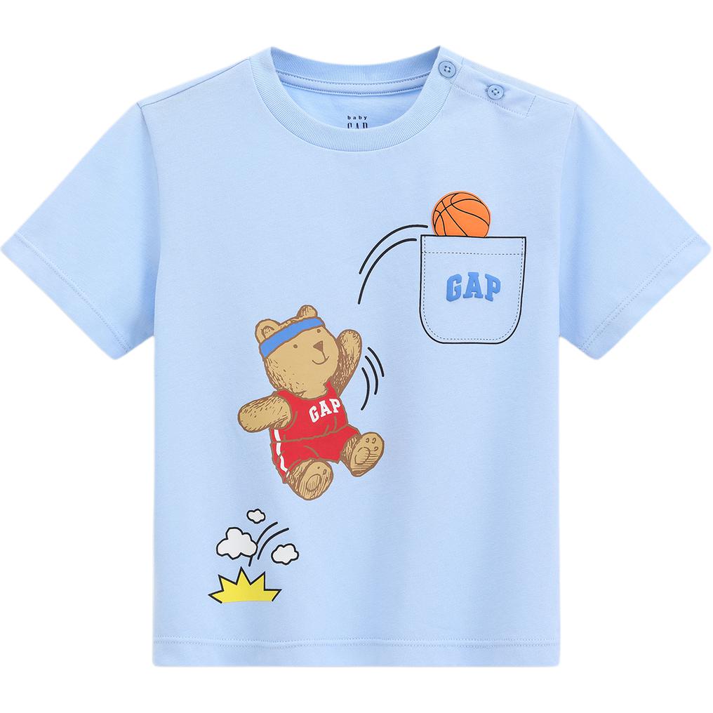 

Детская футболка с коротким рукавом и принтом в виде веселого медвежонка GAP, синий