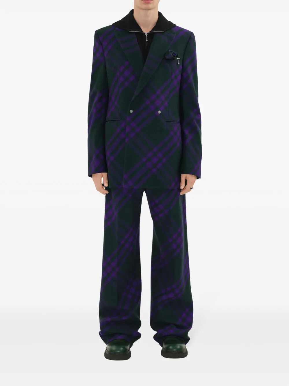 Брюки шерстяные BURBERRY в клетку, фиолетовый — фото 2