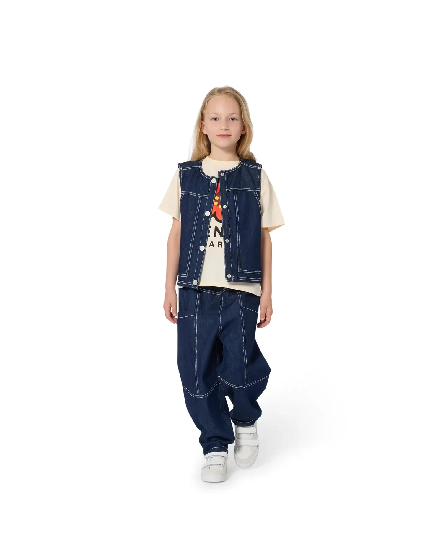 Детская унисекс футболка с коротким рукавом с рисунком спереди из хлопка Kenzo Kids, Natural — фото 2