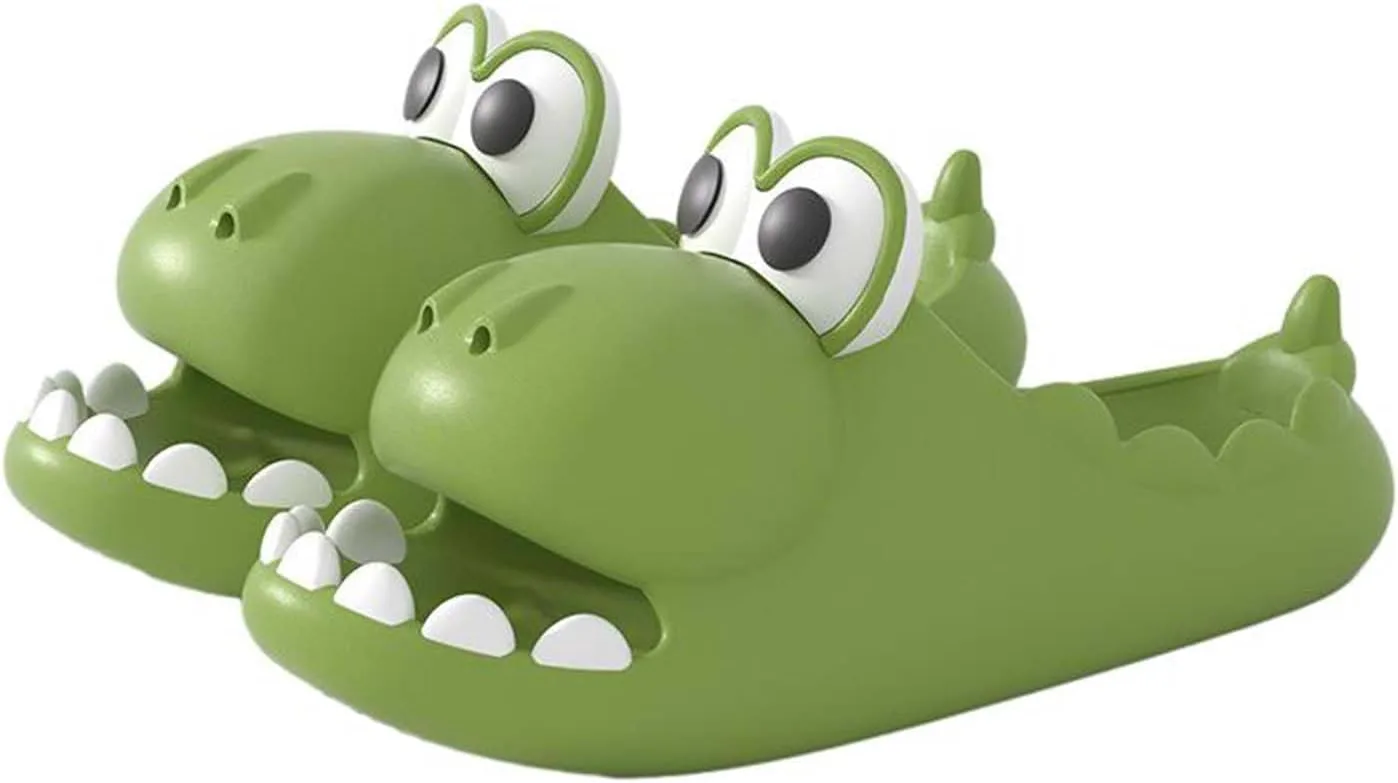 

Anti-Slip Dinosaur Slippers for Women Men Cartoon Design Slide Сандалии for Garden Pool Swimming Beach Indoor & Outdoor with Comfy Thick Sole(10-11(27cm), Green) ZNEL