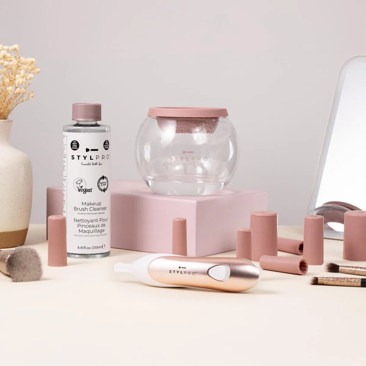 Набор StylPro Gift Set Kit для чистки кистей для макияжа Stylpro, Rose Gold And White — фото 3
