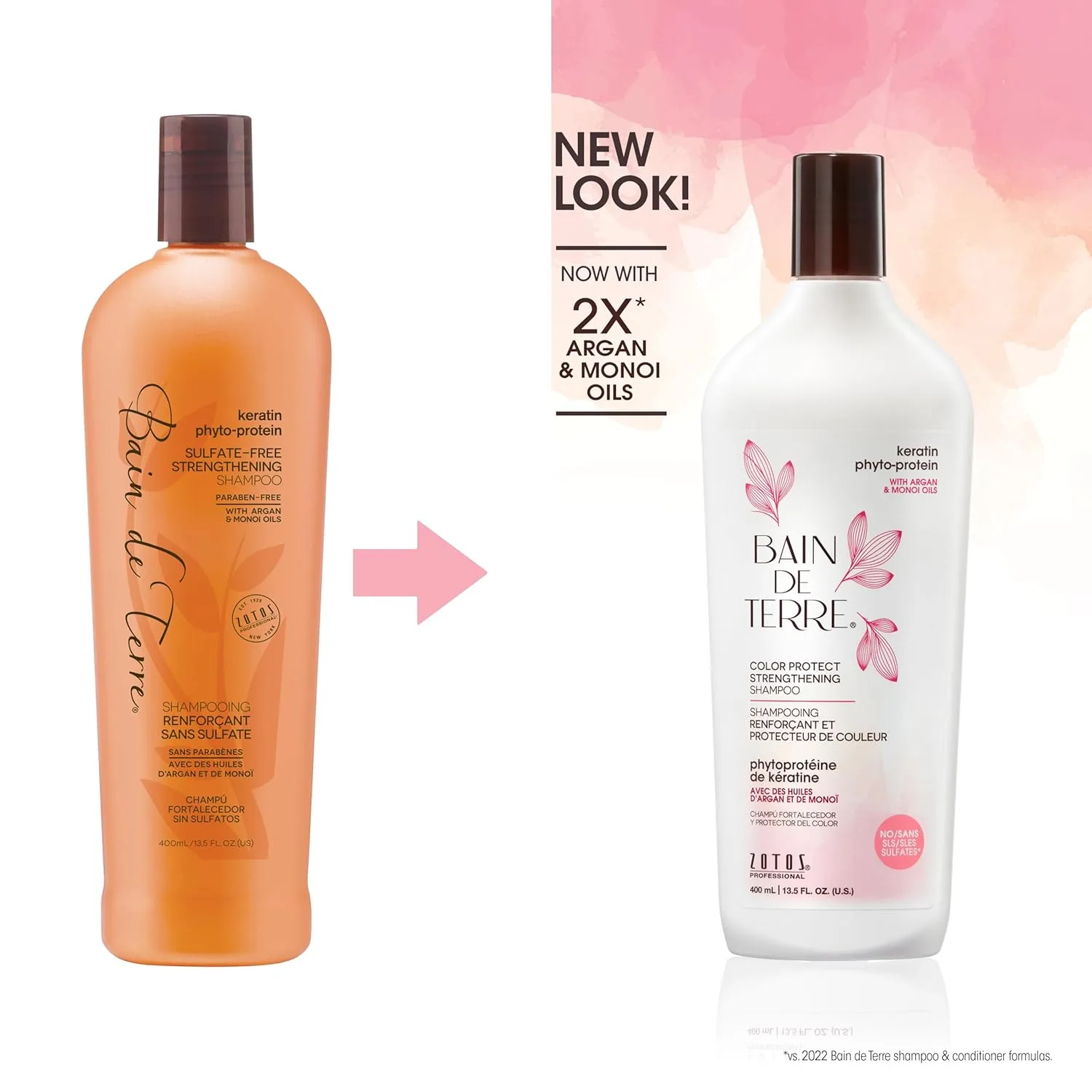 Укрепляющий шампунь Bain de Terre Keratin Phyto-Protein Color Protect, безопасный для окрашенных и поврежденных волос, без сульфатов и парабенов. 399 мл (.) — фото 2