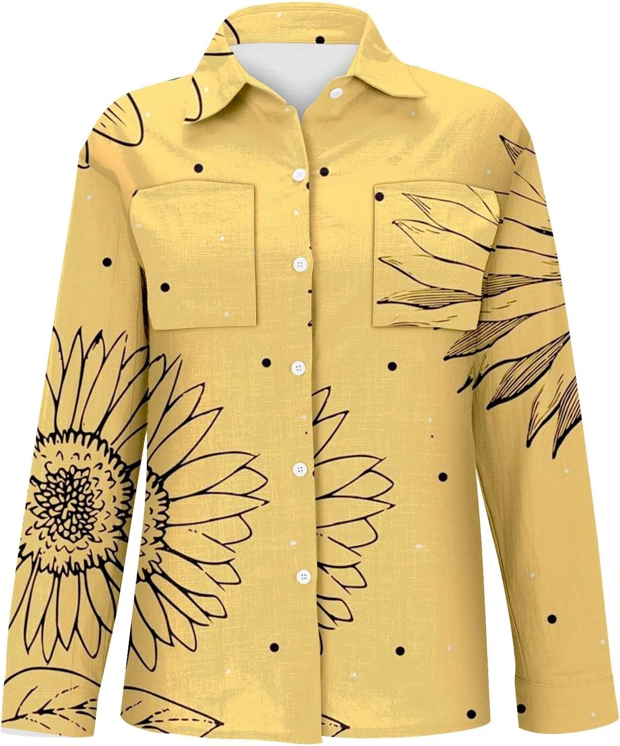 Блуза с цветочным принтом, Women's Long Sleeve Printed Button Down Shirt, желтый — фото 2