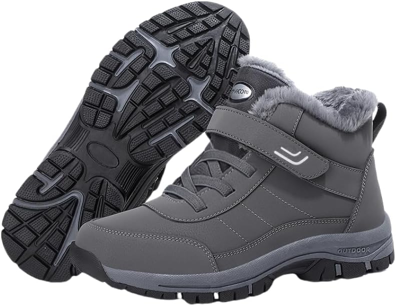 

Теплые и прочные мужские зимние ботинки с липучкой для повседневного похода и прогулок Hhhchpm, темно-серый