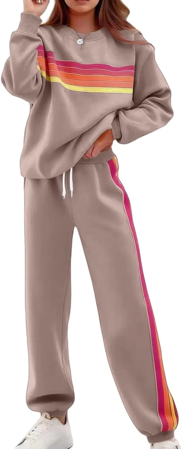 Спортивный костюм из флиса с радужными полосками, B-khaki