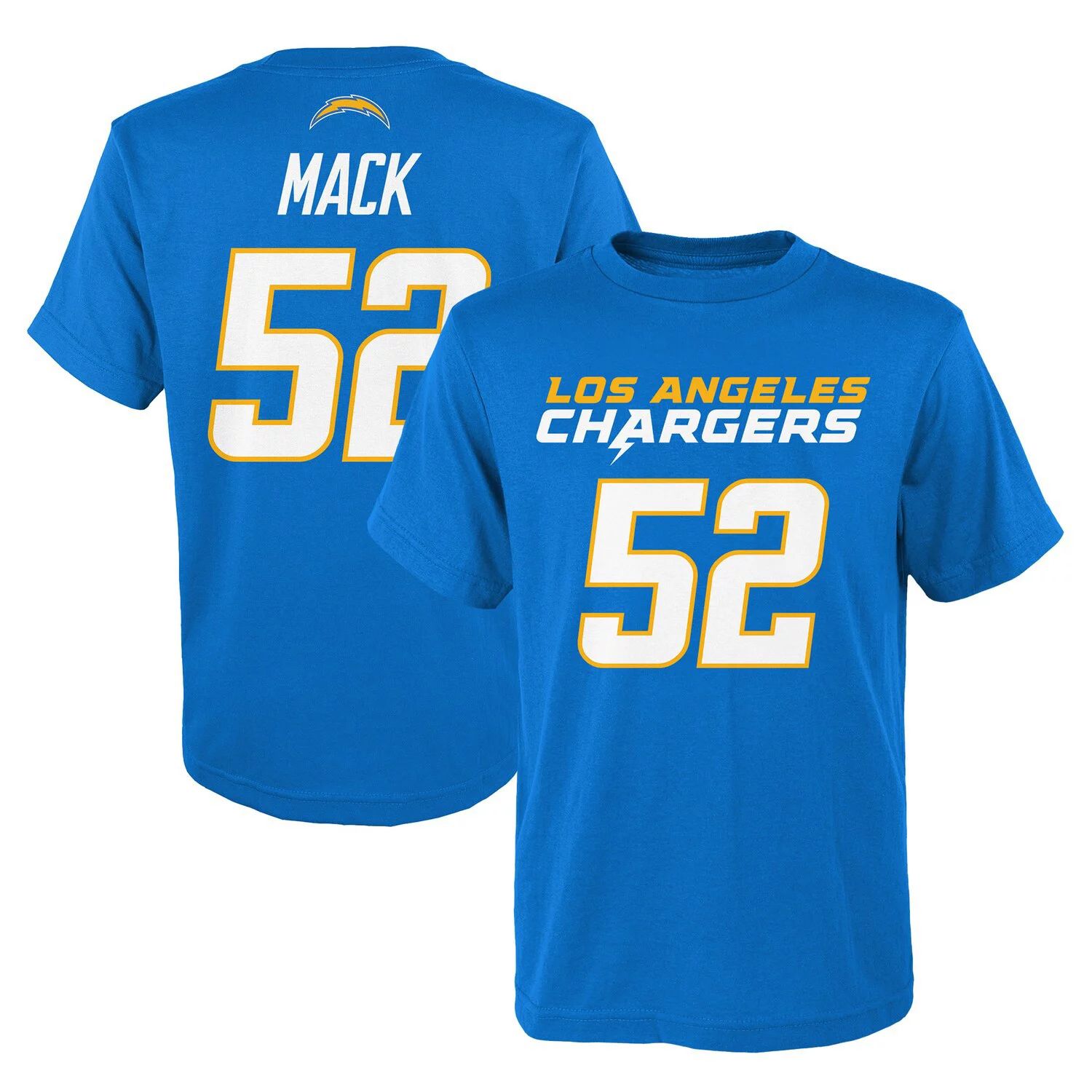 

Молодёжная футболка Khalil Mack Powder Blue Los Angeles Chargers Mainliner с именем и номером игрока Outerstuff