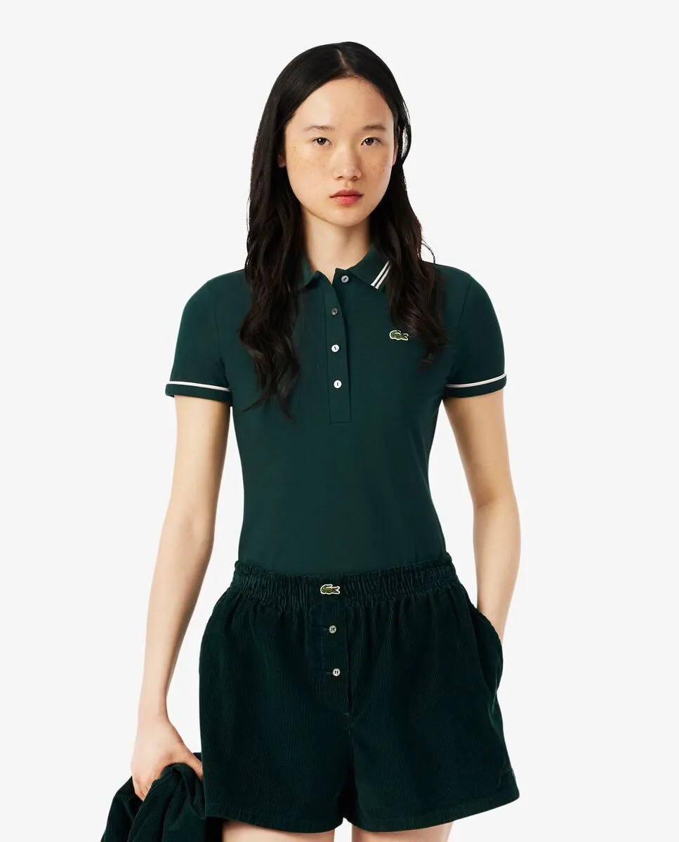 

Женская футболка поло с короткими рукавами и приталенными краями Lacoste, зеленый