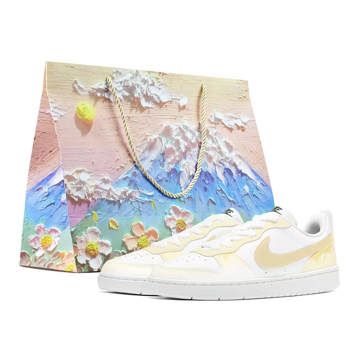 

Nike Court Borough устойчивые к истиранию амортизирующие дышащие низкие скейтбордские кроссовки light yellow детские