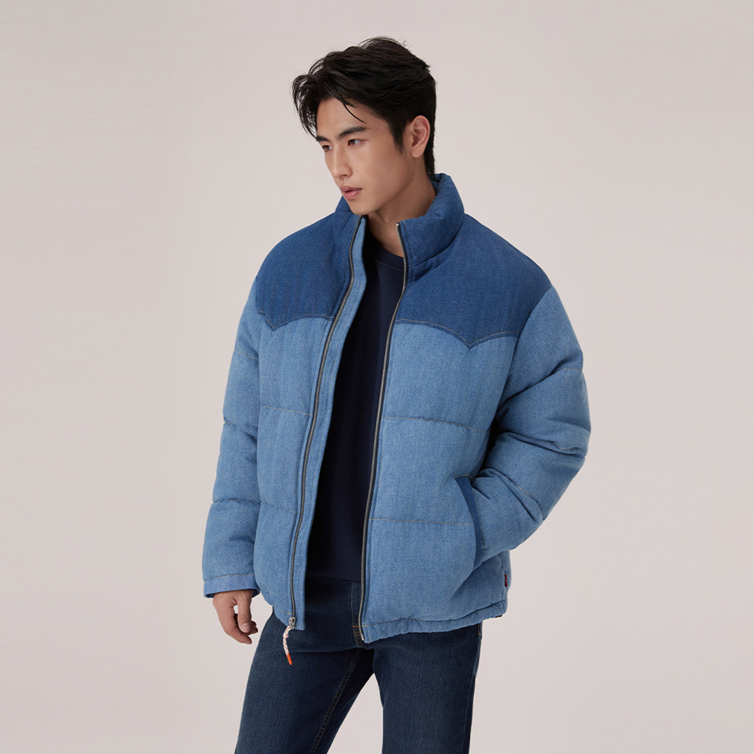 Levis Пуховая куртка унисекс, синие, с воротником-стойкой, средней жесткости — фото 4