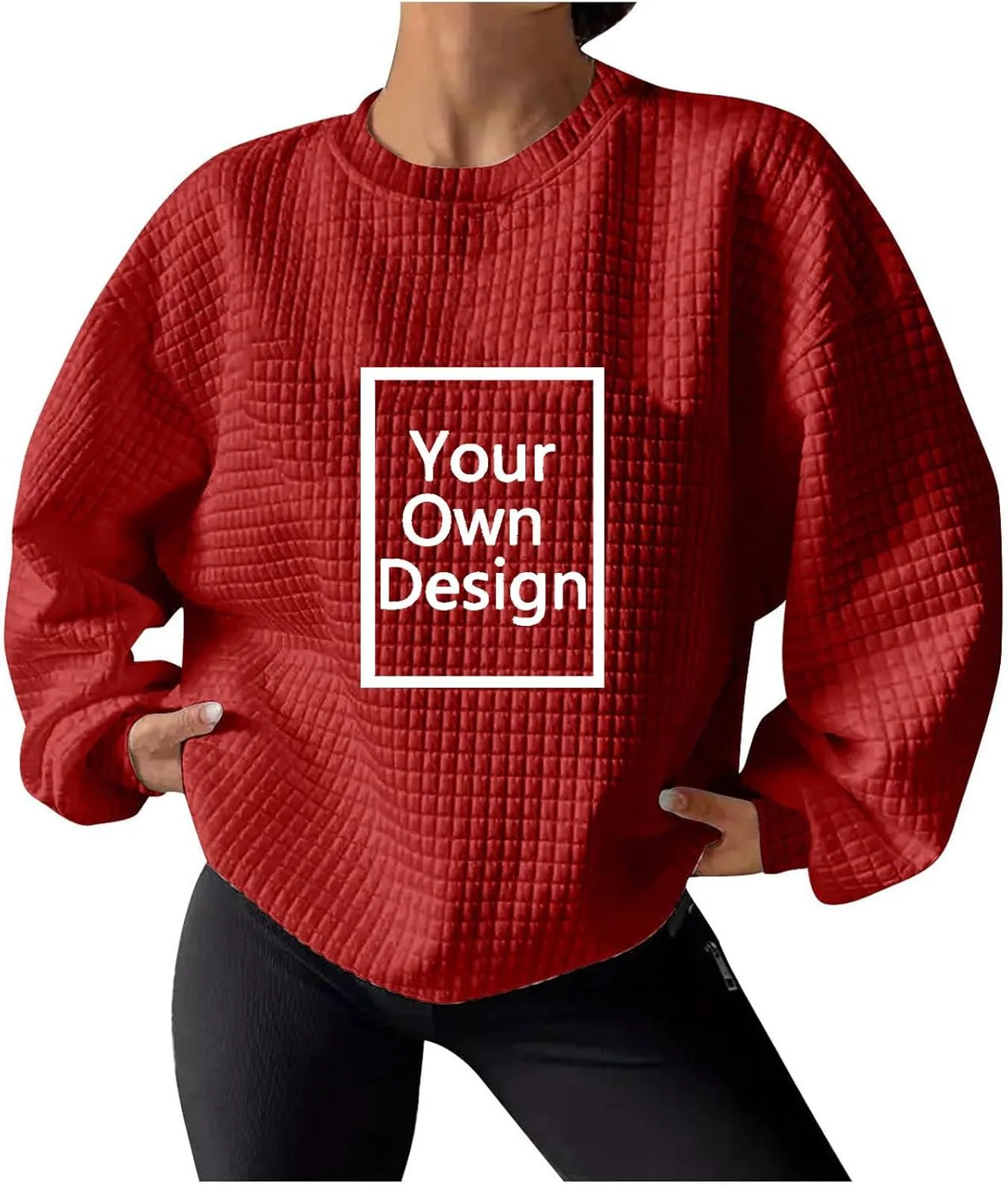 

Персонализированный свитшот waffle для женщин 2025, свободный, с длинным рукавом Smxrfitk