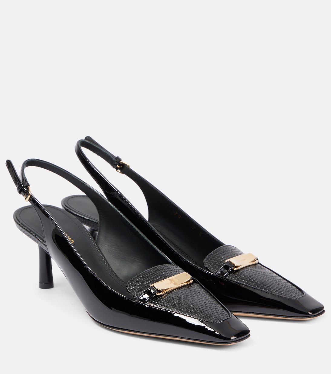 Туфли-лодочки из лакированной кожи с открытой пяткой Ferragamo, Nero