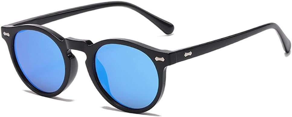 

Ретро круглые солнцезащитные очки для женщин, модные, с заклепками, защита от УФ-излучения UV400, для мужчин, панк, темно-зеленые солнцезащитные очки TKKTLLT, Black Blue Mirror