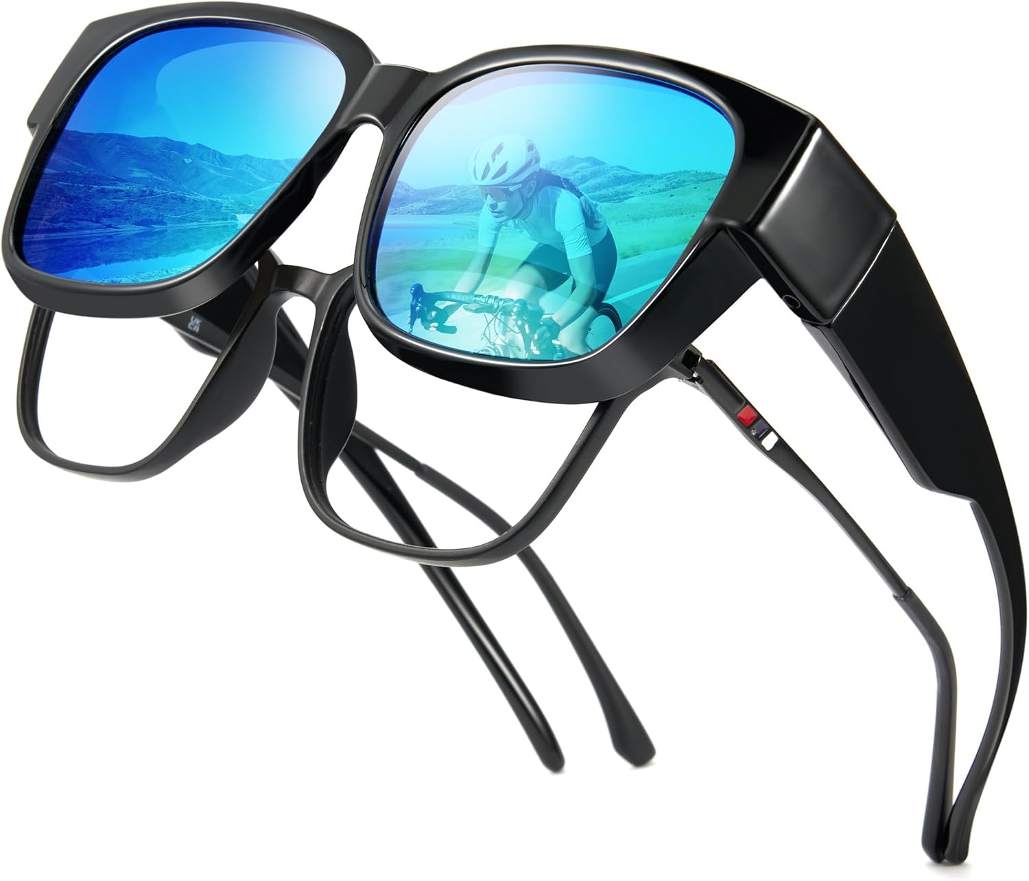 

Солнцезащитные очки Cyxus Polarized Fit Over Glasses для женщин и мужчин, модные квадратные, с обтекаемой формой, с защитой от УФ-излучения, модель 1821, Less 5.16x1.88in-black/Blue-1821