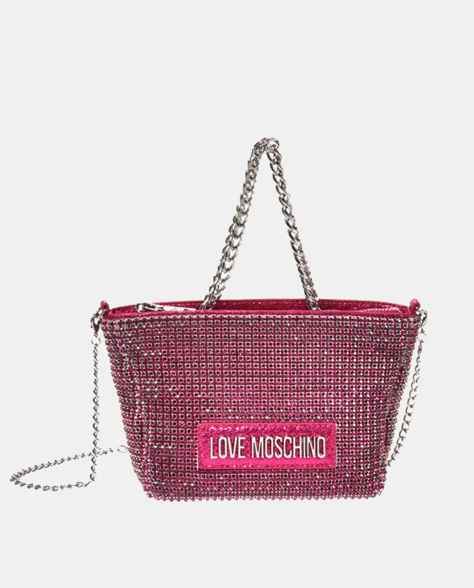

Хрустальная сумка цвета фуксии со съемной ручкой Love Moschino, Розовый, Хрустальная сумка цвета фуксии со съемной ручкой Love Moschino