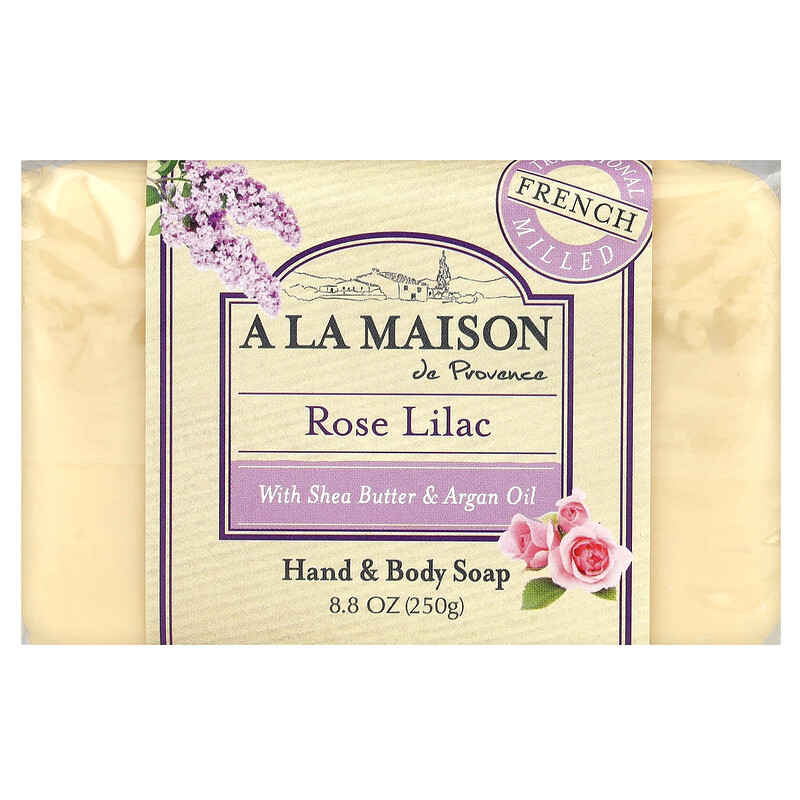 

A La Maison de Provence, кусковое мыло для рук и тела, роза и сирень, 250 г (8,8 унции)