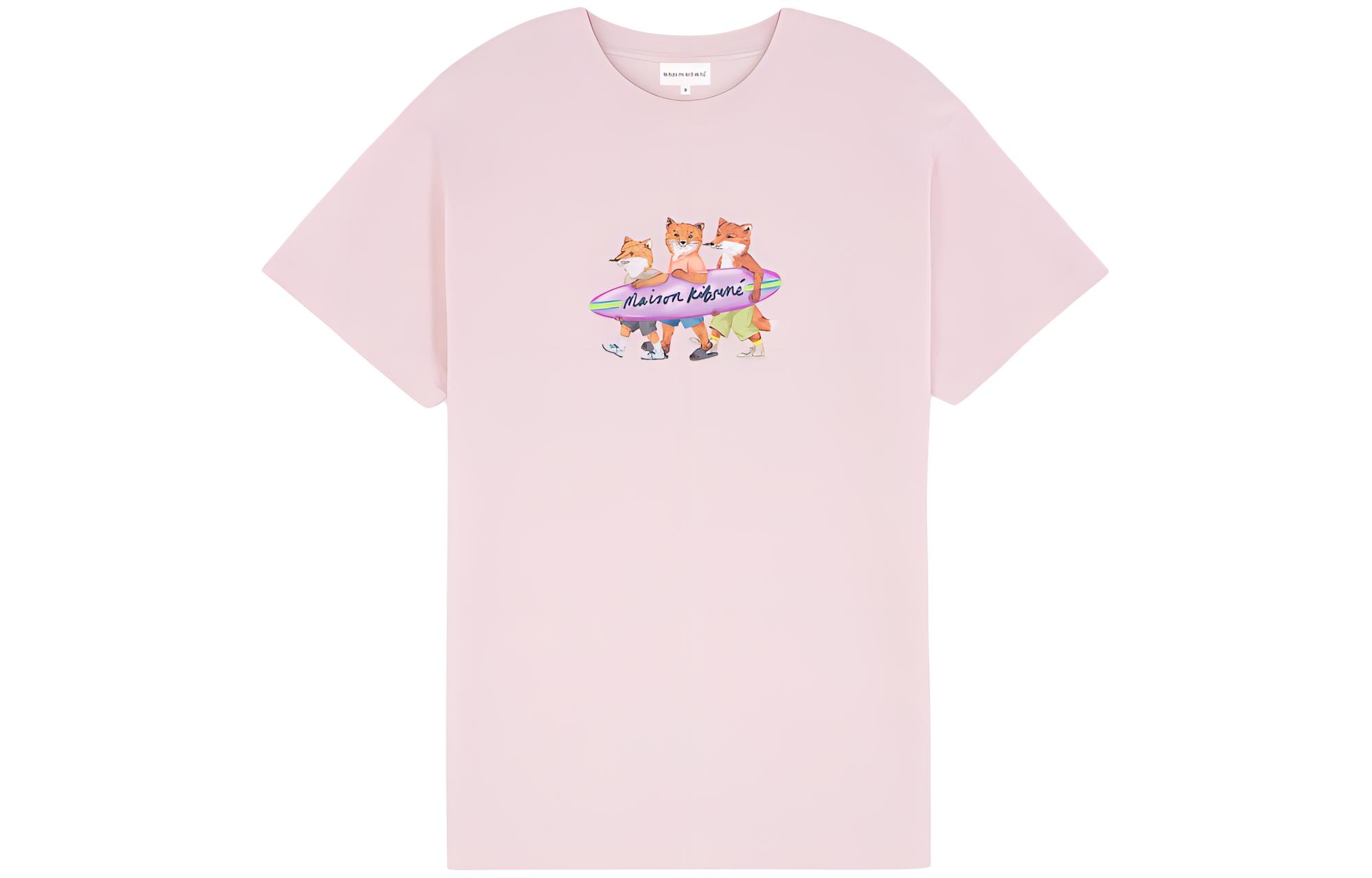 

Футболка из хлопка с принтом Surfing Foxes Maison Kitsune, светло-розовый
