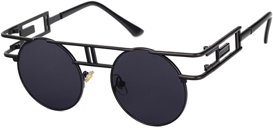 

Солнцезащитные очки в стиле стимпанк, женские ретро-солнцезащитные очки, мужские готические круглые солнцезащитные очки с защитой от УФ-излучения UV400 VFDHN, Black-black