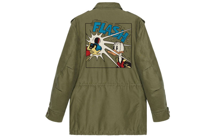 Куртка GUCCI Экологичная потертая Дисней Дональд Дак, Olive Green — фото 3