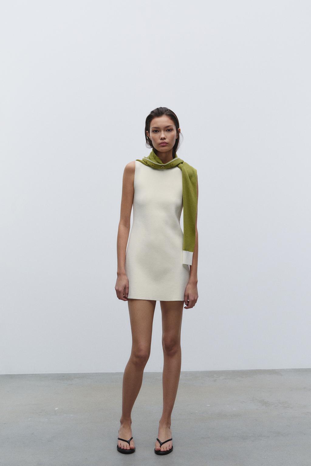 

Короткое однотонное трикотажное платье ZARA, экрю