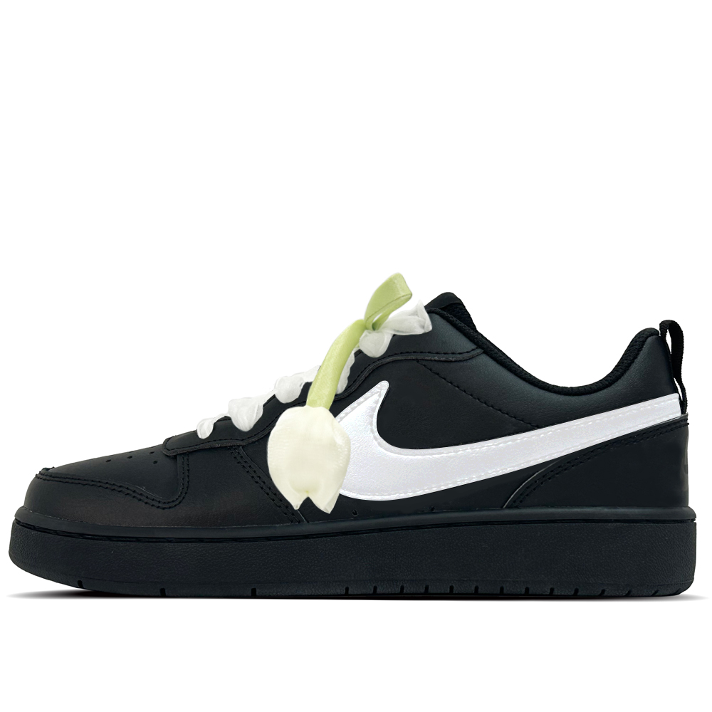

Nike Court Borough Cotton White Tulip Leather Slip Resistant Low top Kids' Skateboarding Shoes Black Teenagers