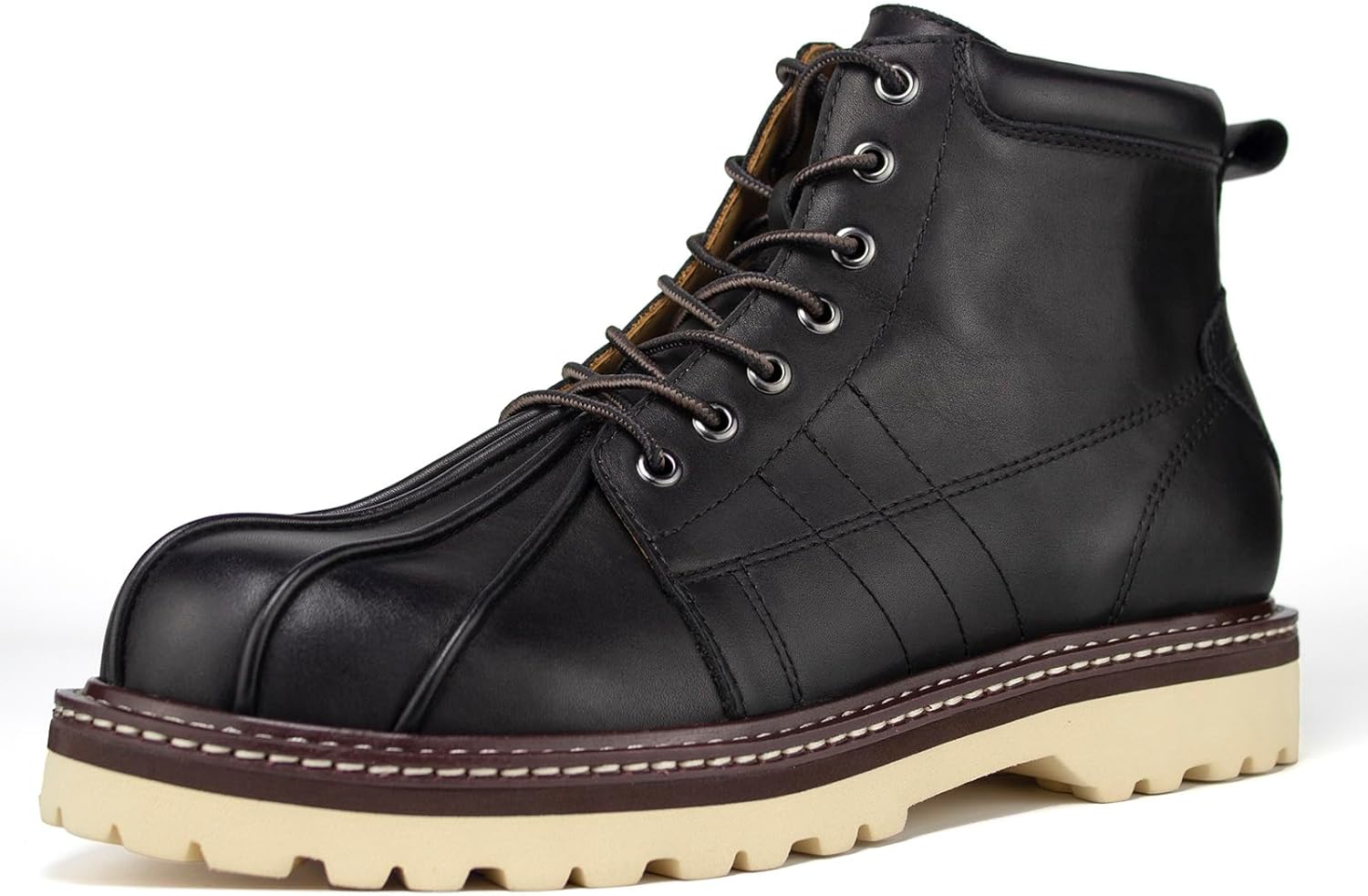 

Ботинки Psanfawq 6 с мягким носком для мужчин - из высококачественной кожи с противоскользящей подошвой и удобной стелькой, прочные ботинки на шнуровке для работы и повседневной носки, черный