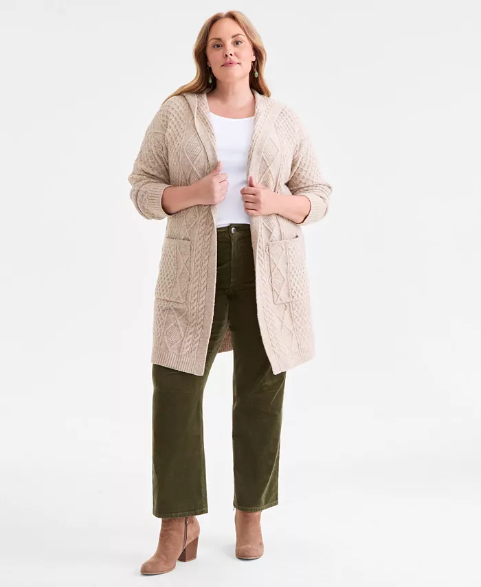 

Плюс сайз массивный кардиган с ажурным узором и открытой полочкой Style & Co, загар/бежевый