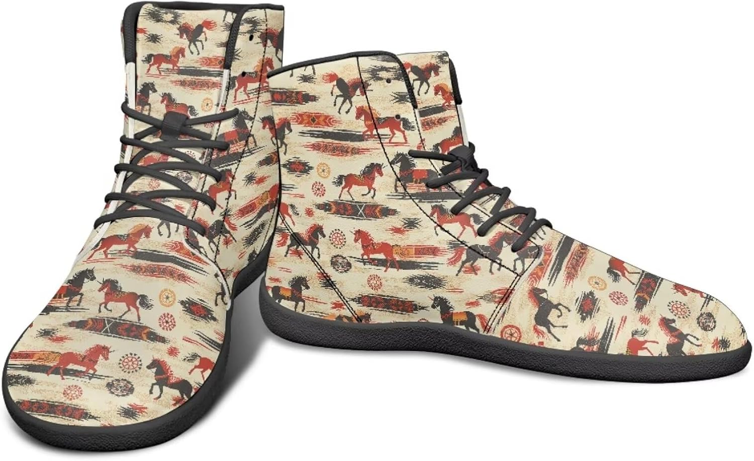 

Высокие кроссовки с животным принтом для мужчин, босоножки, противоскользящие беговые кроссовки, заземленная обувь, повседневные спортивные кроссовки Watdotory, Black Red Horse Design