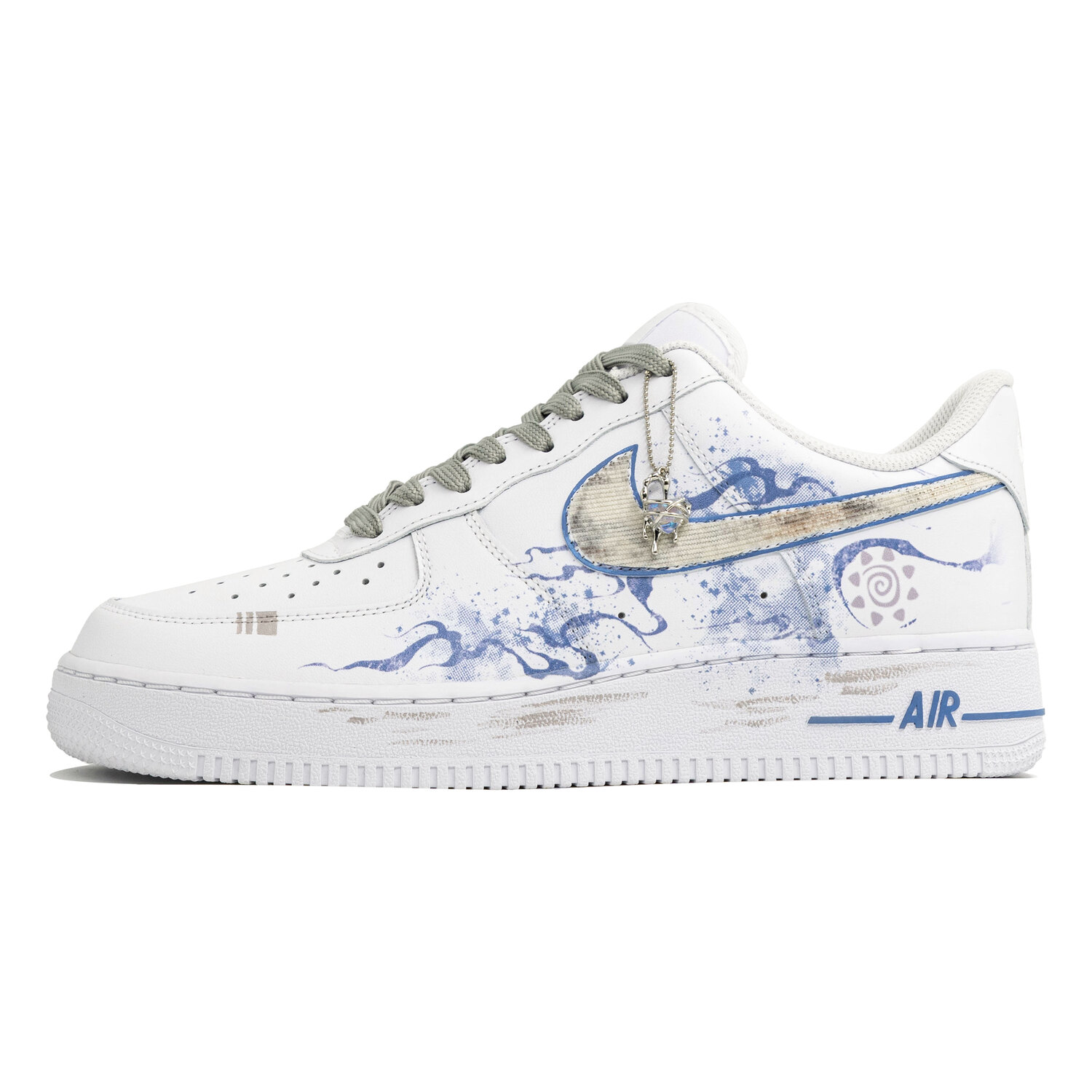 Кроссовки мужские Air Force 1 Myriad Flowers, Solitary Sail On The Vast Sea Abrasion Resistant низкие для скейтбординга Nike, белый/синий/серый — фото 3