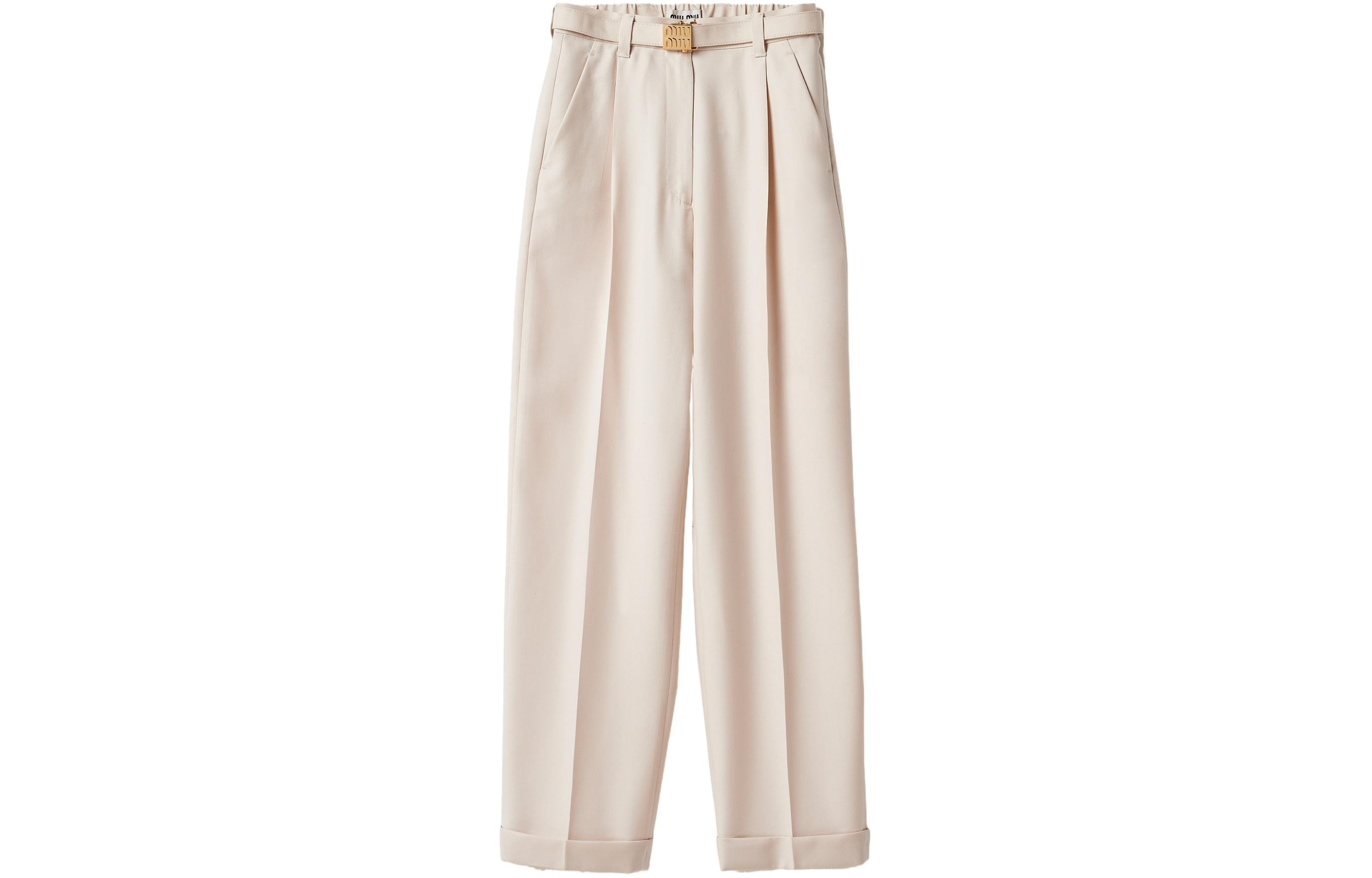 

Шерстяные брюки с поясом MIU MIU, Neutral Color