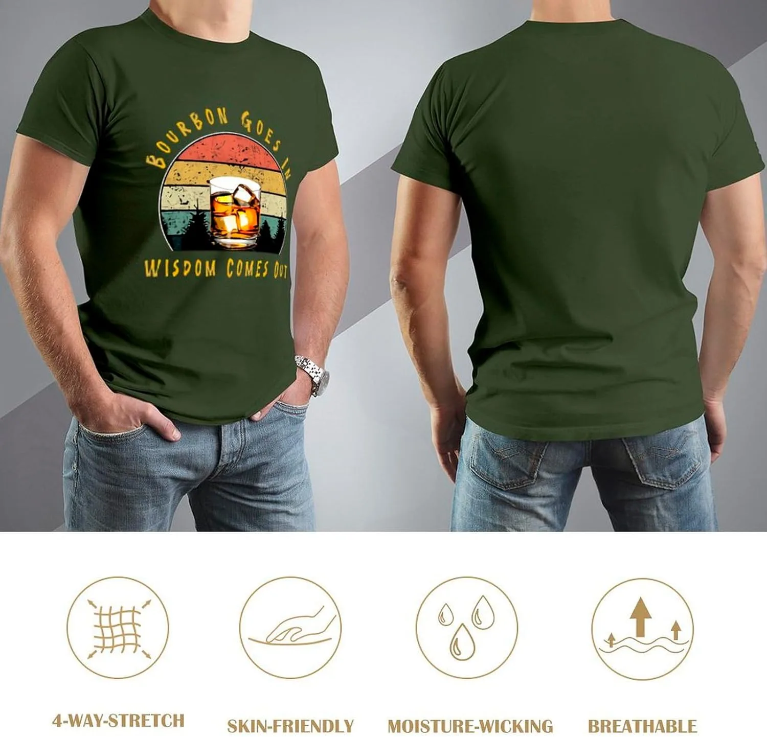 Мужская классическая футболка Bourbon Goes in Wisdom Comes Out — фото 4