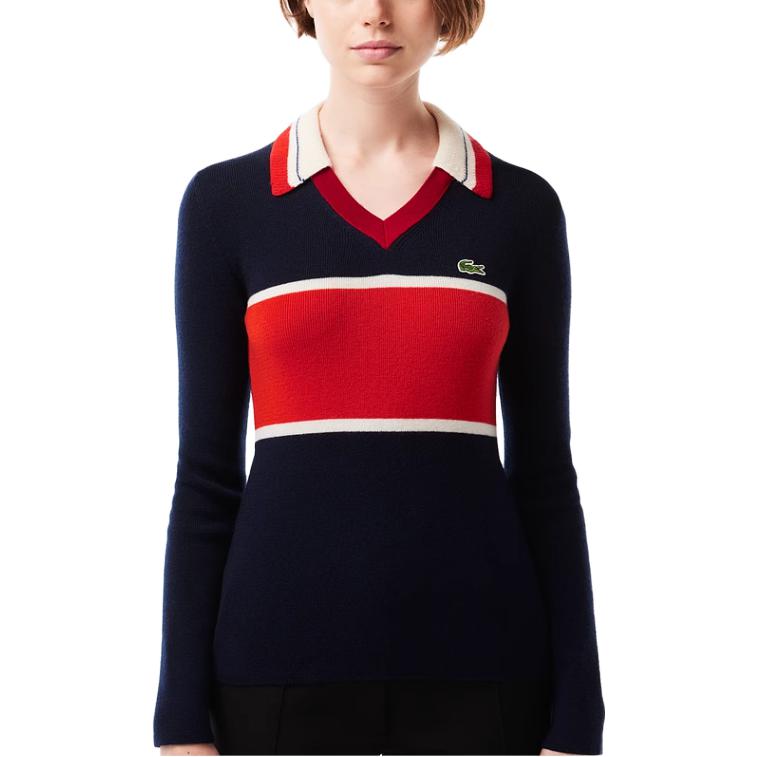 Свитер женский LACOSTE Морской синий/красный разноцветный — фото 3
