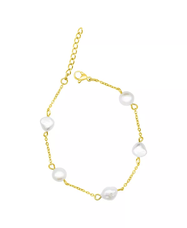 

Браслет из искусственного пресноводного жемчуга, устойчивый к потускнению, регулируемый Adornia, gold