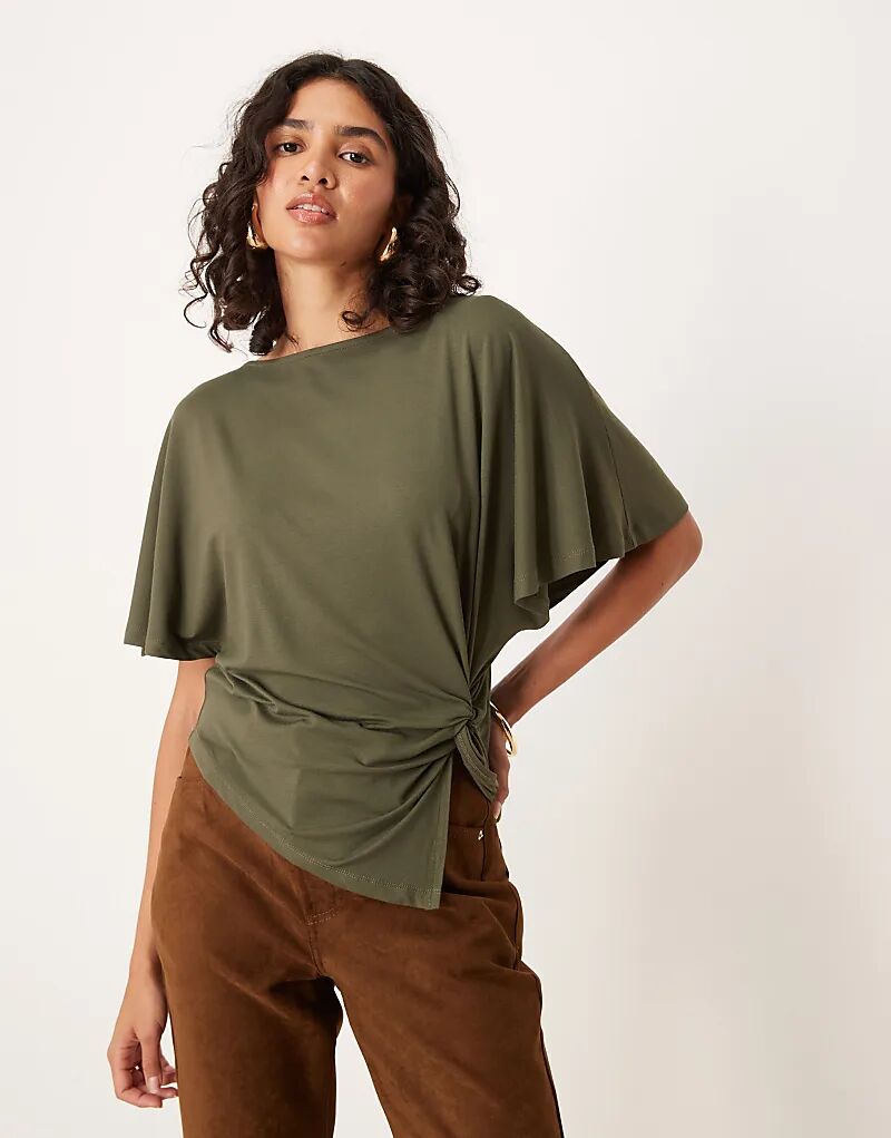 

Топ с рукавами-ангелочками ASOS DESIGN оливкового цвета